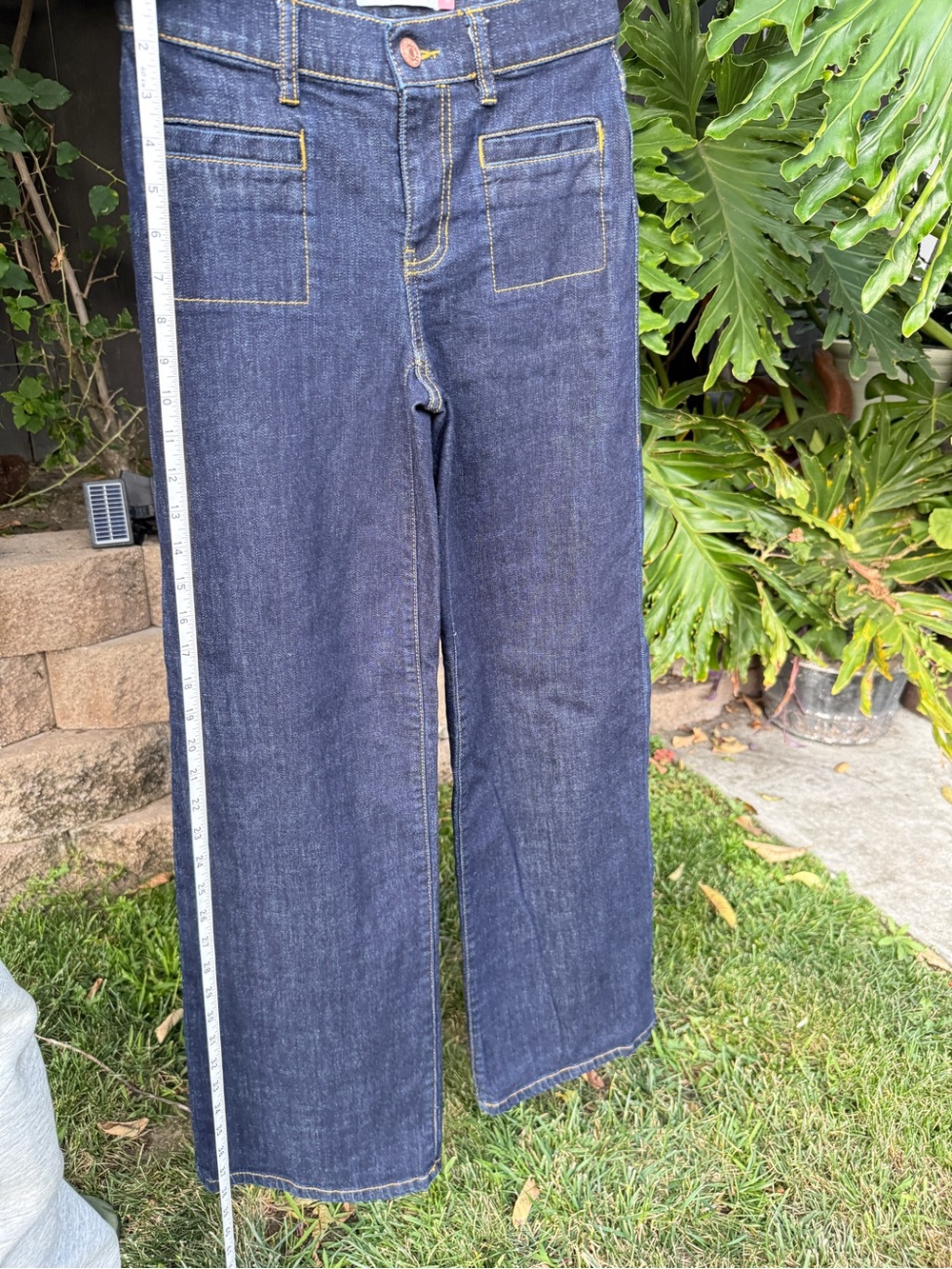 CAbi Navy Wide-Leg Jeans with Yellow Topstitching - Picture 2 of 8